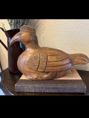 Hand-Carved Wooden Bird Sculpture - Rustic Brown Home Accent